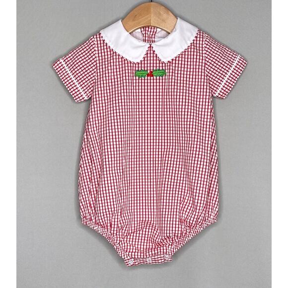 The Proper Peony Christmas Holly Bubble Romper Boys 18 Mo